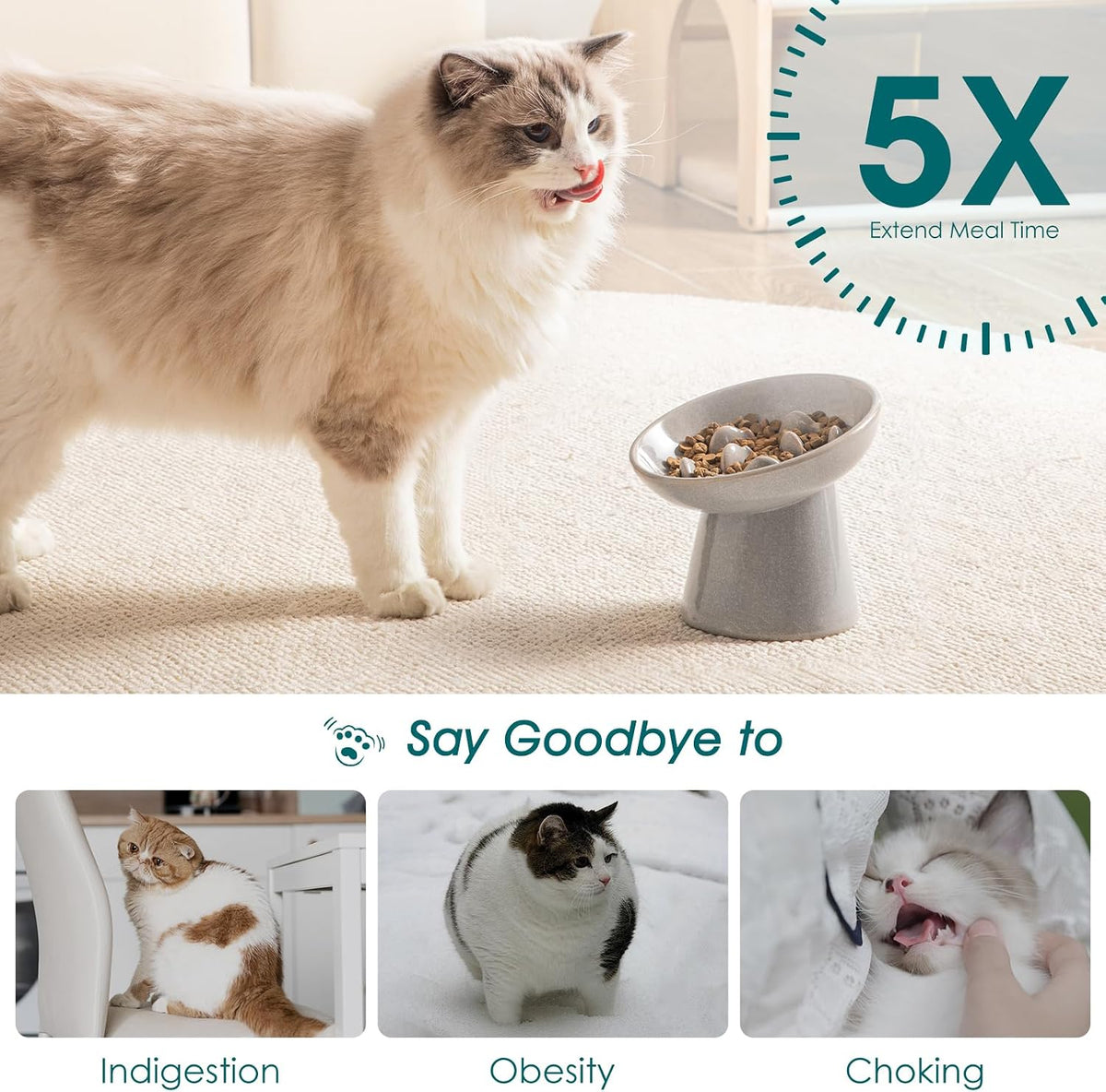 vancasso Ceramic Slow Feeder Cat Bowl - Grey - image 4