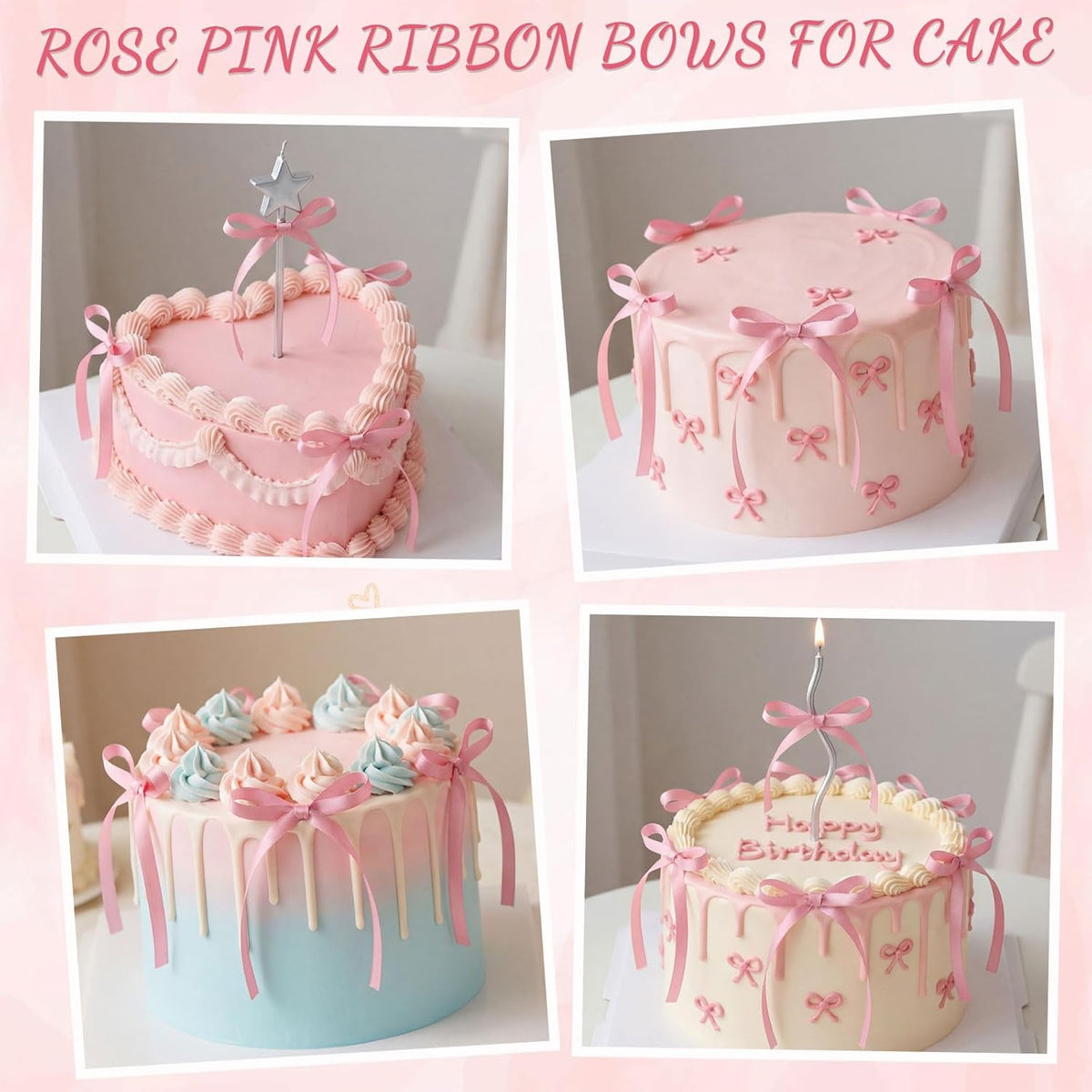 30 Pack Bow Cake Toppers Black Ribbon Bows for Cake Halloween Party - Rose Pink - image 3