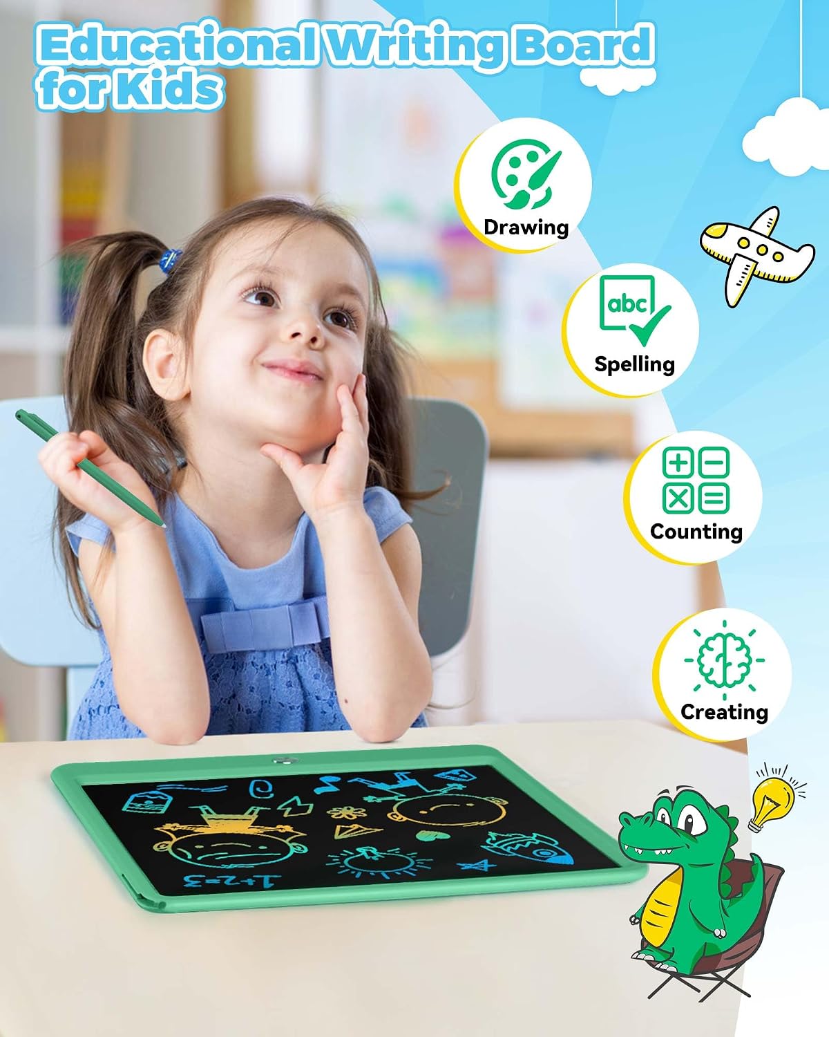 KOKODI 12 Inch LCD Writing Tablet with Anti-Lost Stylus - Green / 12 inch - image 2