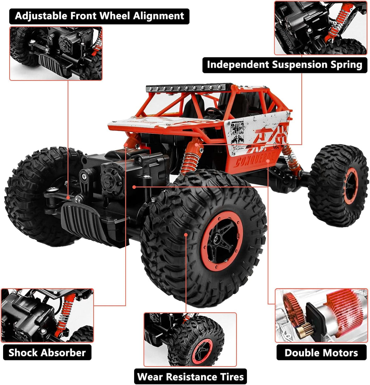 Cheerwing 1:18 Rock Crawler 2.4Ghz Remote Control Car 4WD Off Road RC - Red - image 3
