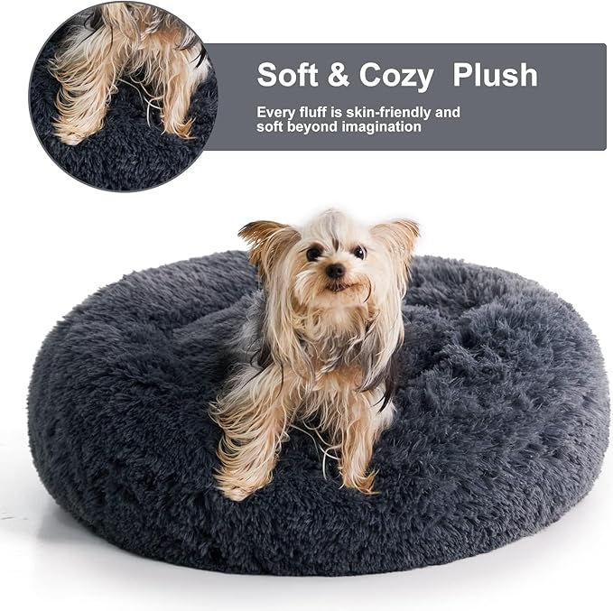 WNPETHOME Calming Dog Beds for Large Dogs, Anti-Anxiety Donut Large pet Bed, Fluffy Faux Fur Plush Pet Bed，Warming Cozy Soft Round Lagre Bed for Jumbo Dogs, Cat Cuddler Cushion Bed