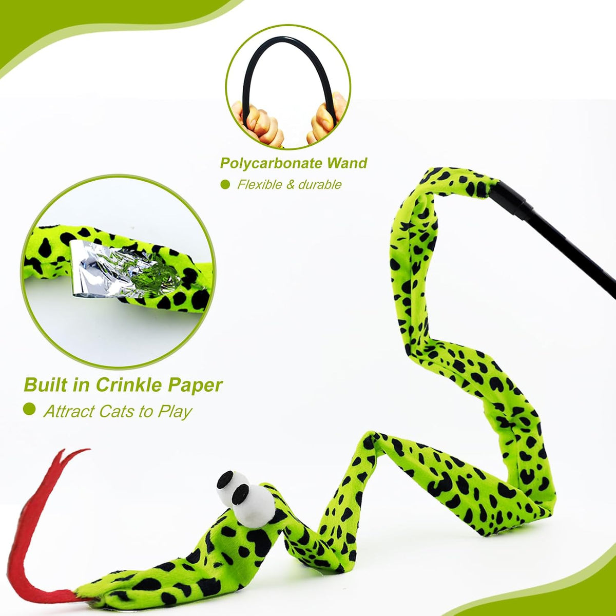 Interactive Cat Toy Wand with Catnip Mouse - 3 Pack Snake - image 3