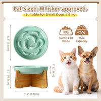Ceramic Slow Feeder Cat Bowl - Green Elevated (Bamboo) / 3.7"H Elevated (Bamboo) - image 2