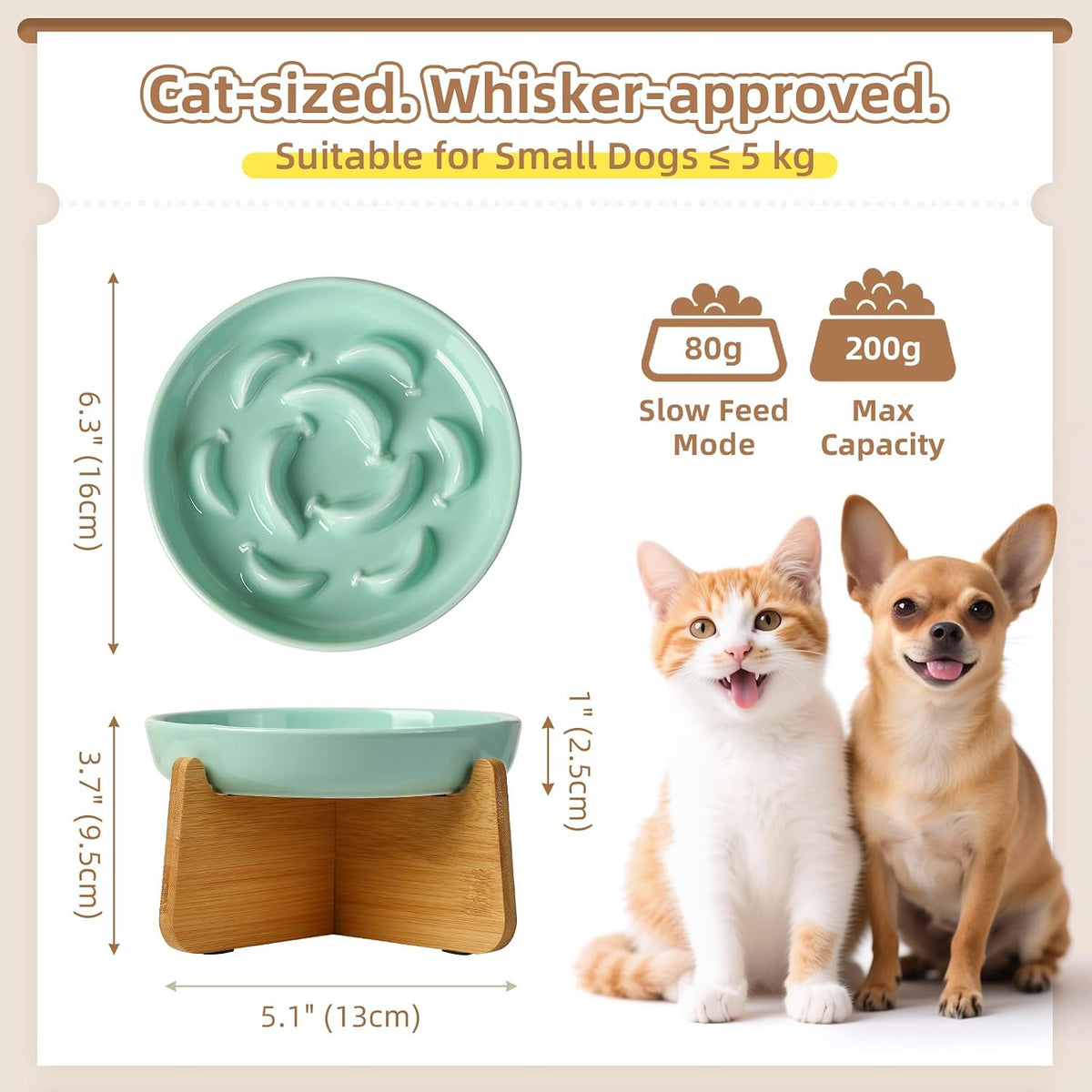 Ceramic Slow Feeder Cat Bowl - Green Elevated (Bamboo) / 3.7"H Elevated (Bamboo) - image 2