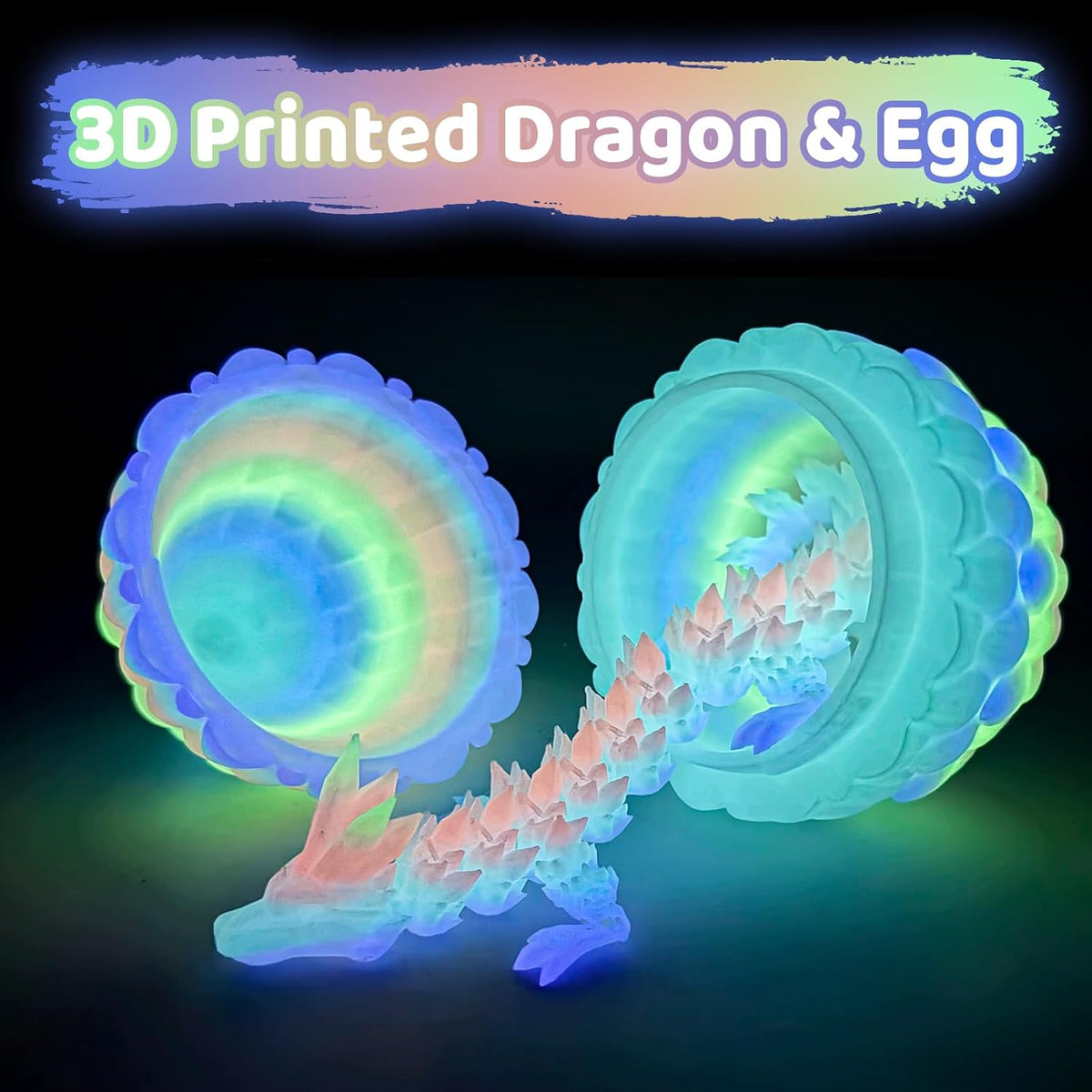 3D Printed Dragon Egg, Large 12" for Kids, Dragon Lovers - Glow Rainbow - image 2