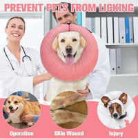 BINGPET Inflatable Dog Cone Collar Alternative After Surgery,Soft Recovery Cone for Dogs to Stop Licking,Protective Neck Donut E Collar Adjustable for Small Medium Large Dogs & Cats(Pink,M)