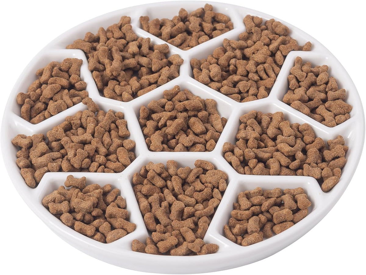 Ceramic Cat Slow Feeder,Shallow and Wide Opening Dish for Whisker Friendly – Essentials for Cats - Soccer Maze