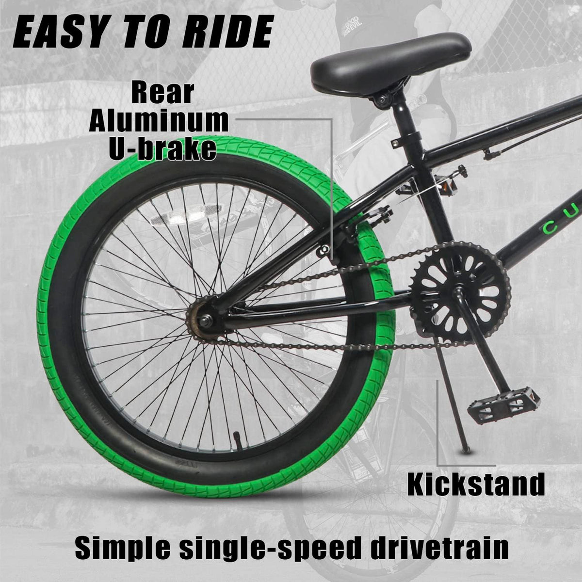 cubsala Crossea 18 20 Inch Kids Freestyle BMX Bike for 5-13 Years Old – Fun for Kids & Family - Black & Green / 20 Inch / Without Pegs - image 3