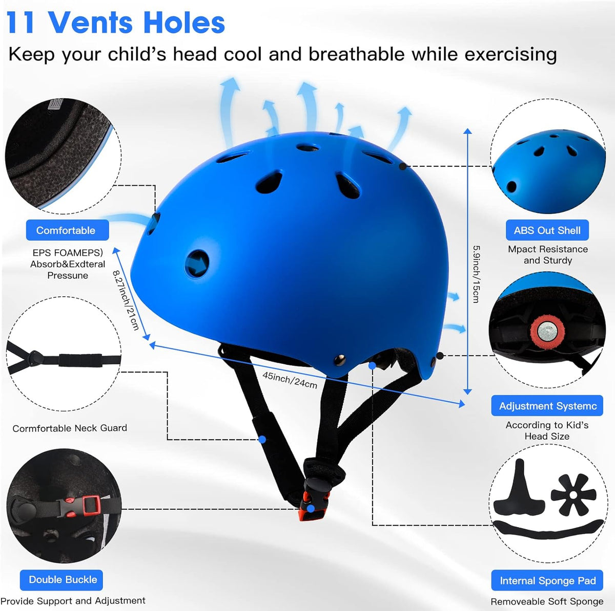 Toddler Kids Bike Helmet Set with Knee Elbow Pads - Blue / Small: 20.1"-21.2"/51-54cm - image 4