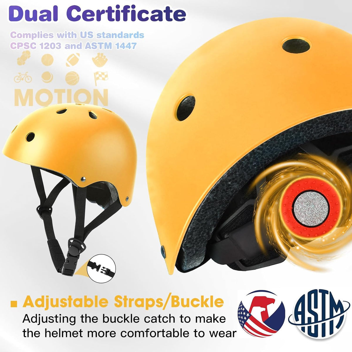 Toddler Kids Bike Helmet Set with Knee Elbow Pads - Yellow / Small: 20.1"-21.2"/51-54cm - image 2
