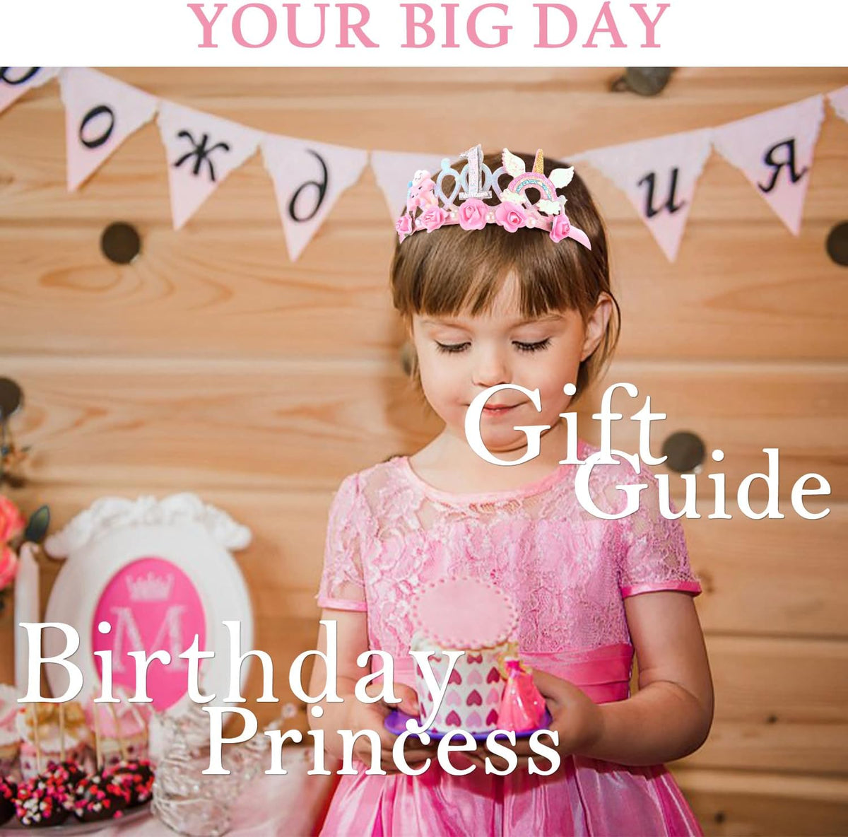 SuPoo 4th Birthday Headband Flower Crown for Girls Princess Tiara 4th - Pink-1st - image 2
