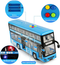 Cdymkf 11 inch blue double decker bus toy with LED lights and opening doors - view 6