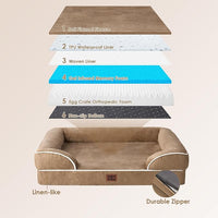 EHEYCIGA Orthopedic Dog Bed for Medium Dogs, Waterproof Memory Foam Medium Dog Beds with Sides, Non-Slip Bottom and Egg-Crate Foam Pet Couch Bed with Washable Removable Cover, Beige