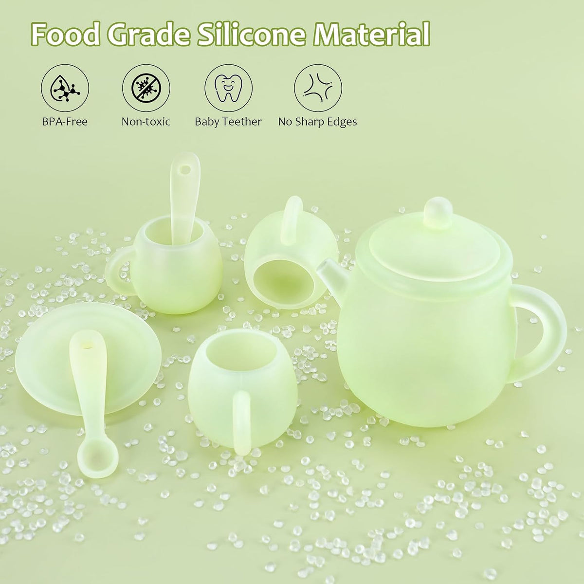 MCGMITT Silicone Tea Party Set, Toy Tea Set for Toddlers Kids - Light Green - image 2
