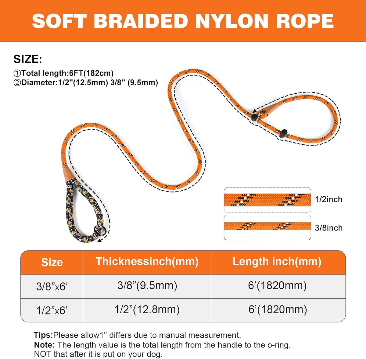 Slip Lead Dog Leash Reflective Training Durable Braided Rope Leashes – Essentials for Dogs - Orange / 1PC Small 3/8in x 6ft - image 3