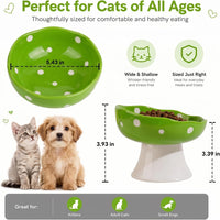 Red Mushroom Cat Bowl, Elevated Ceramic Bowl for Cats – Essentials for Cats - Green - image 2