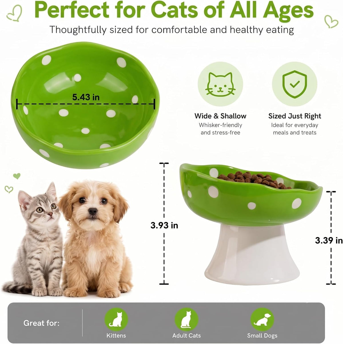 Red Mushroom Cat Bowl, Elevated Ceramic Bowl for Cats – Essentials for Cats - Green - image 2