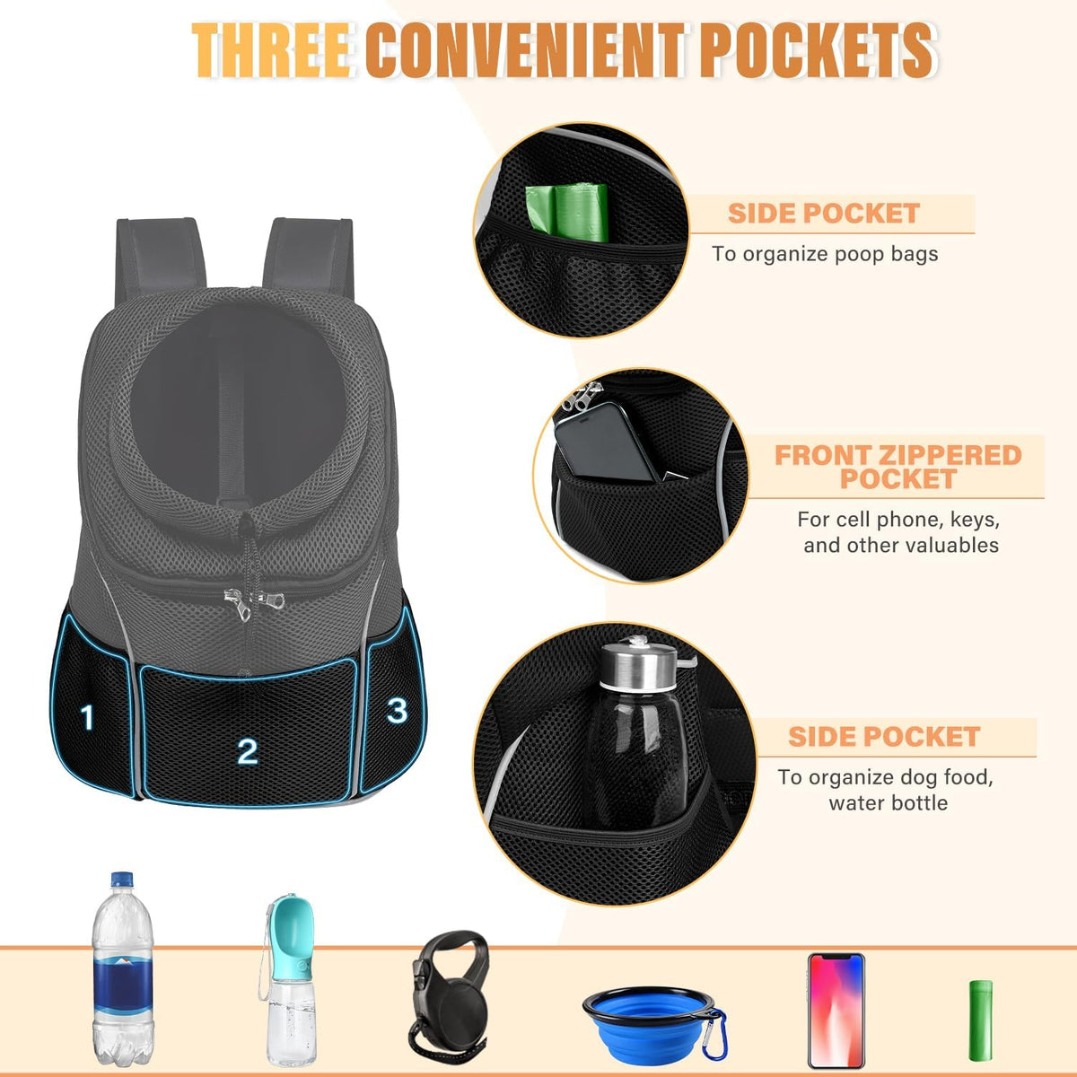 Dog Front Carrier Backpack, Adjustable Breathable Dog Backpack – Essentials for Dogs - Jet Black / Medium (4.5-8lbs) - image 4