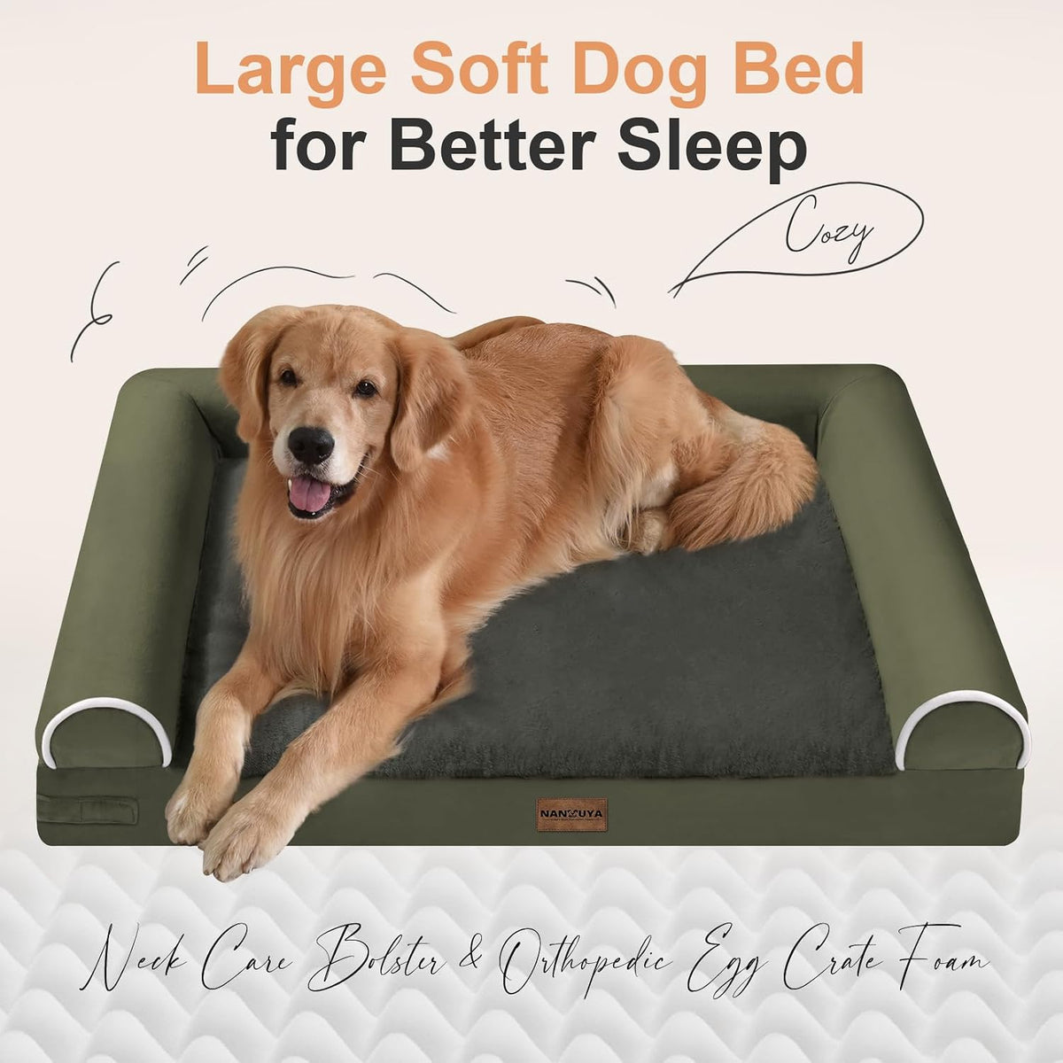 Orthopedic Dog Bed for Large Dogs - Dark Green / 44.0"L x 34.0"W x 6.5"Th - image 2
