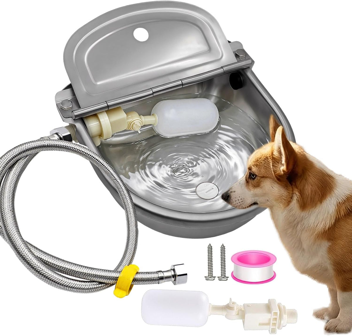 Automatic Water Dispenser Dog Water Bowl 304 Stainless Large Pet - Metallic Gray / Large