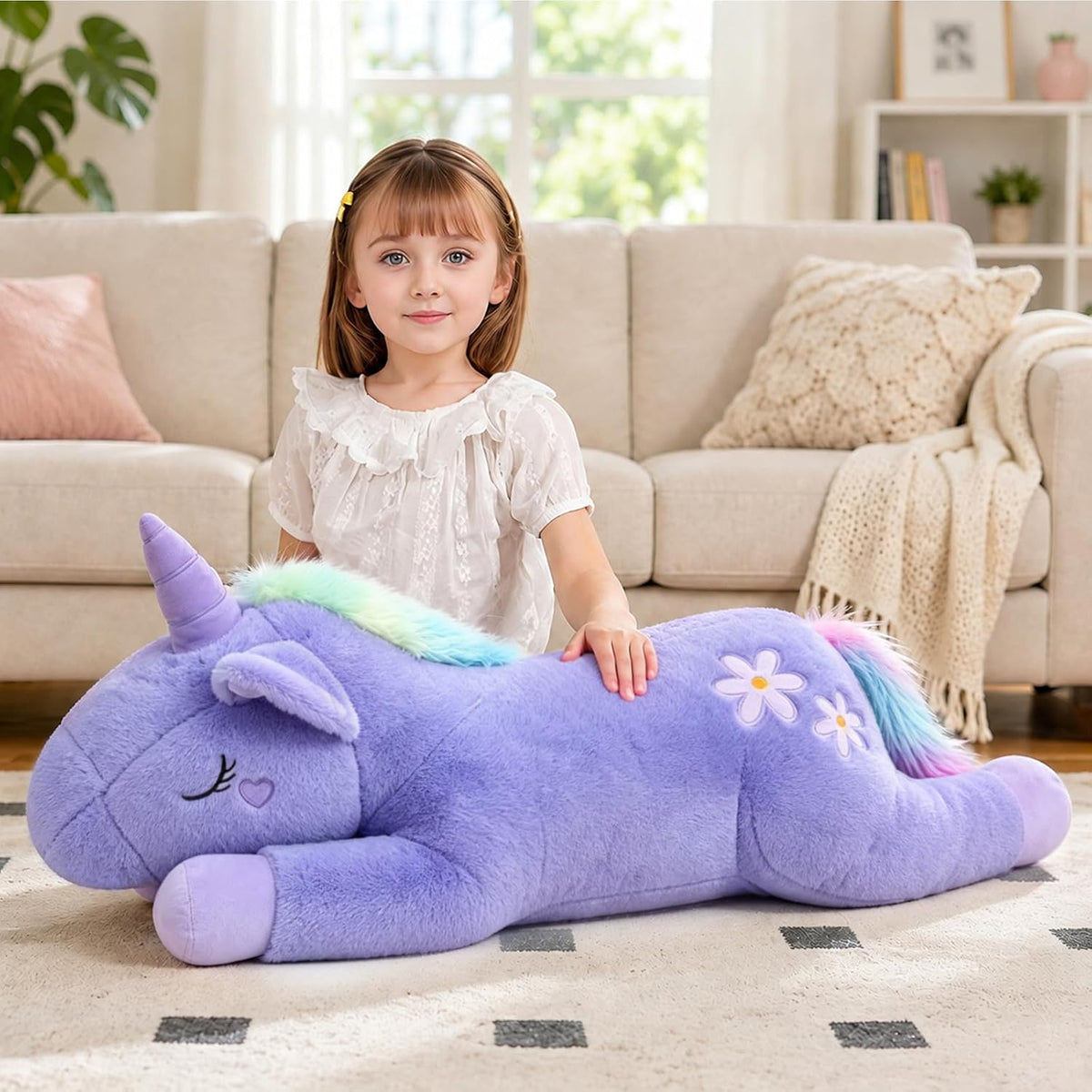 32inch Cute Giant Pink Unicorn Plush, Jumbo Soft Body Pillow Pet - Purple / 40 inch - image 2