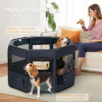 PETSFIT Portable Dog Playpen 36", Removable Waterproof Mat - Blue / Large (45.5"x45.5"x28.5", 2 Doors) - image 4
