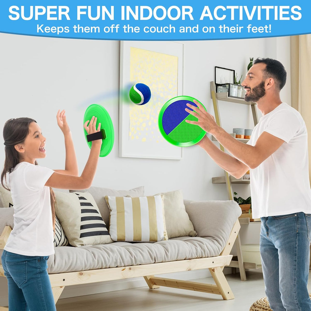 Officygnet paddle toss and catch ball game with 4 green paddles and 4 sticky balls - view 8