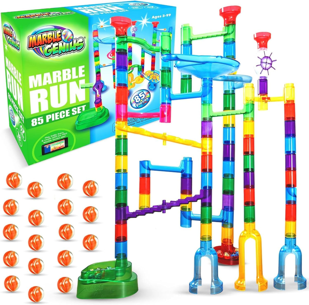 Marble Genius Marble Run Super Set, 150 Translucent Pieces - 85 Pieces - Explorer Set