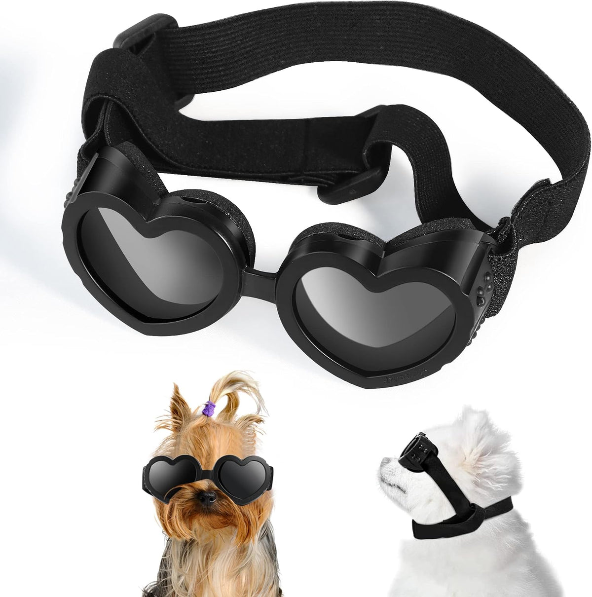 Small Breed Dog Sunglasses, UV Protection with Adjustable Strap - black