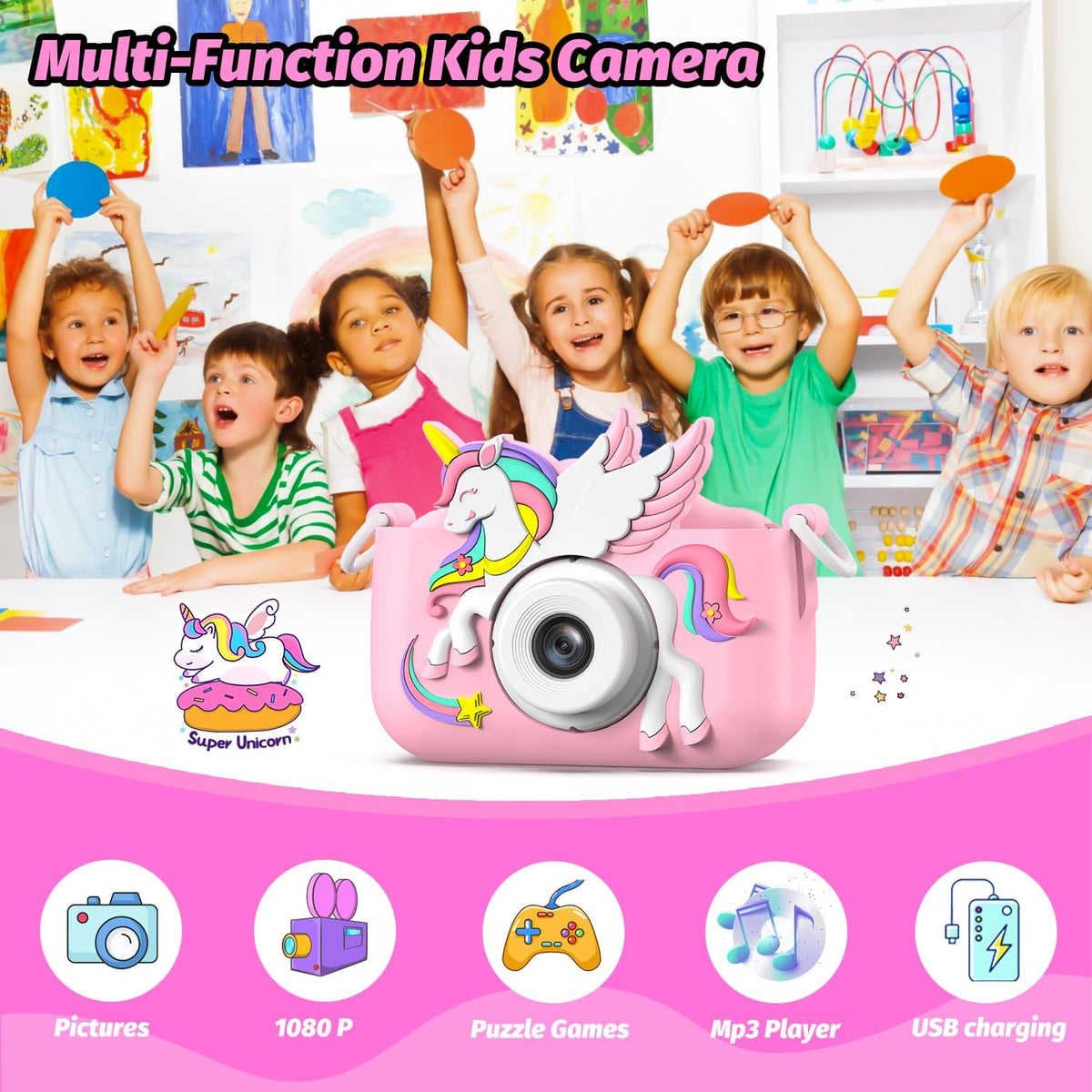 Dinosaur Kids Camera for Boys Girls - Colorful Pink - image 3