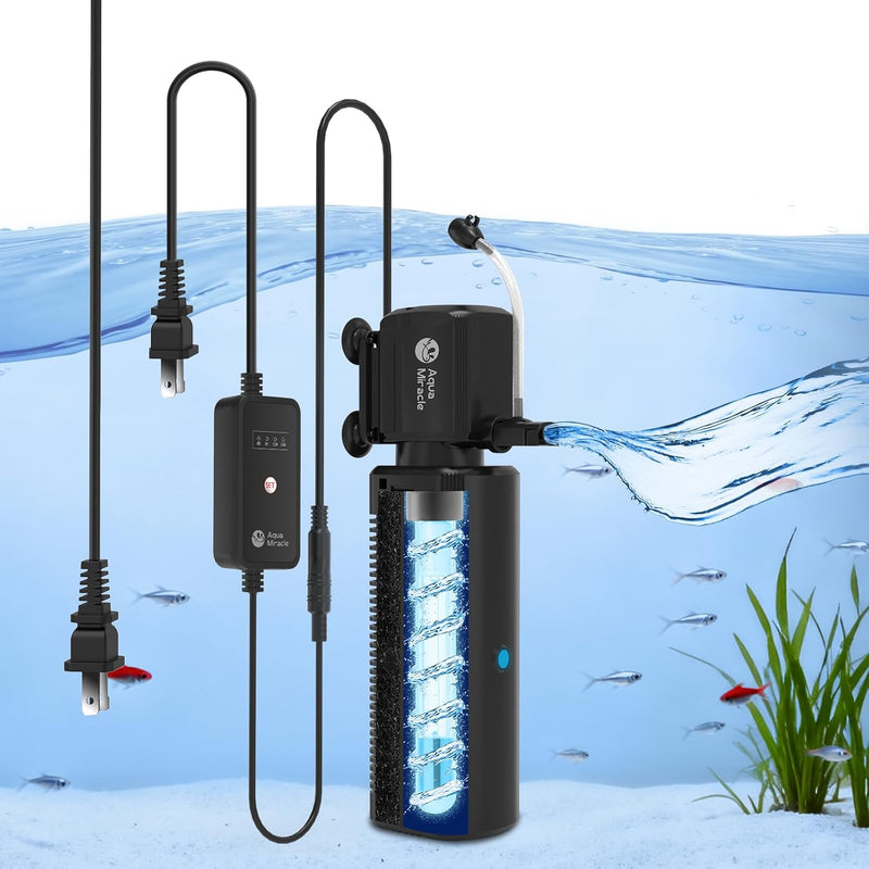 AquaMiracle 130GPH U -V Aquarium Filter with Timer for 10-30 Gal Fish - SV500 for 10-30 Gal Tank