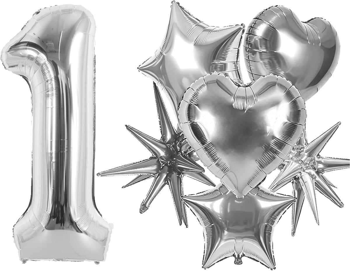 TONIFUL 40 Inch Red Number 3 Balloons Large Foil 3rd Birthday - Silver Set / Number 1