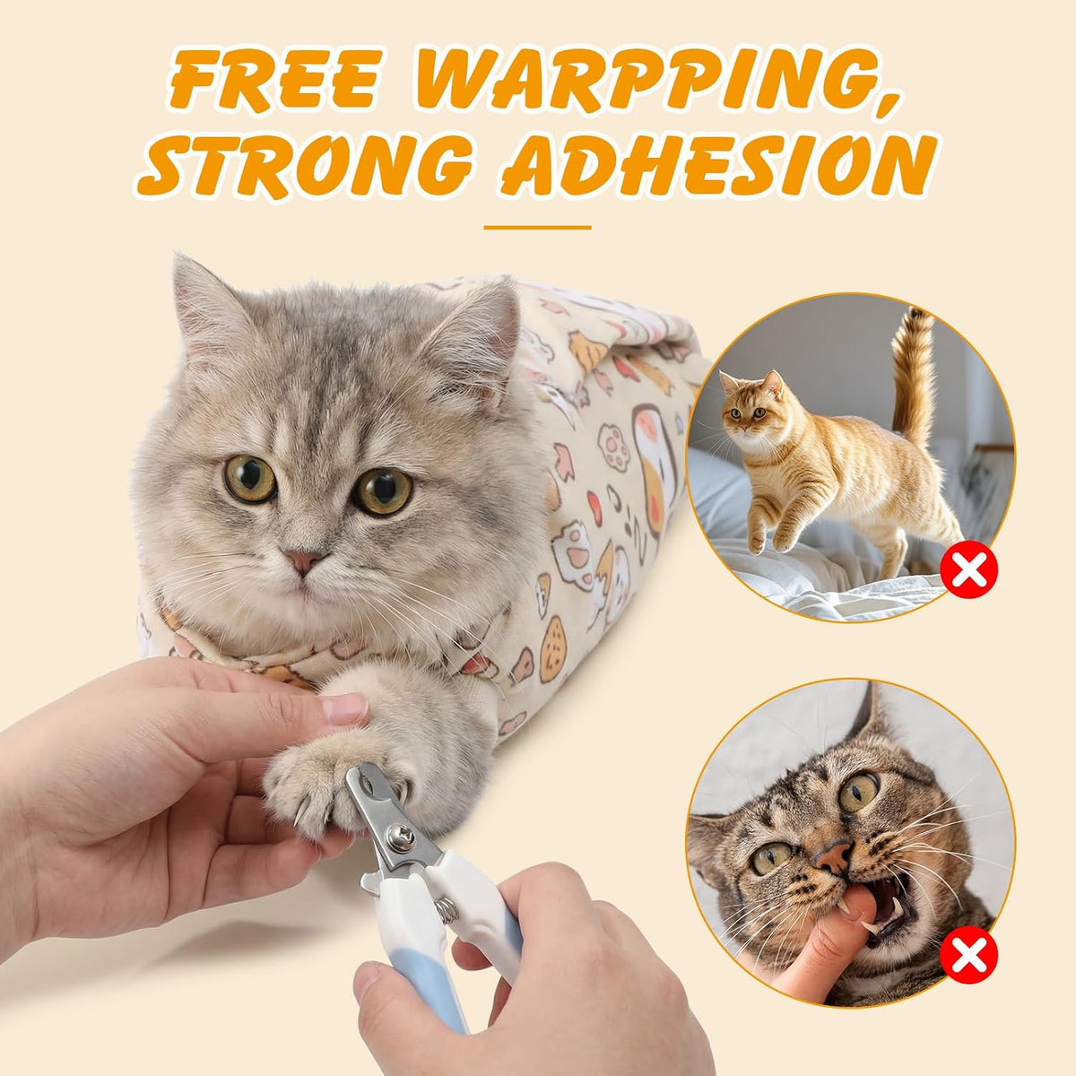 27.6 in Self-Adhesive Cat Grooming Wrap for Nail Clipping – Essentials for Cats - Orange / 35.5 inch - image 3