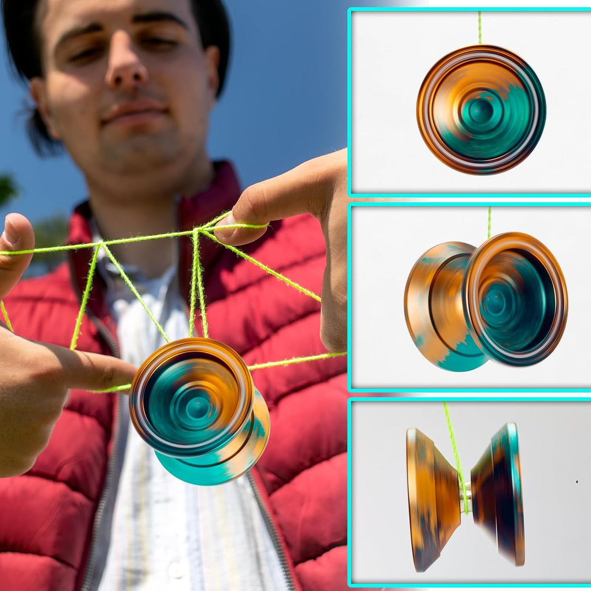 W07 yoyo Professional Metal Trick Yoyo Responsive & Unresponsive – Fun for Kids & Family - 7-Black Green Yellow 1 - image 2