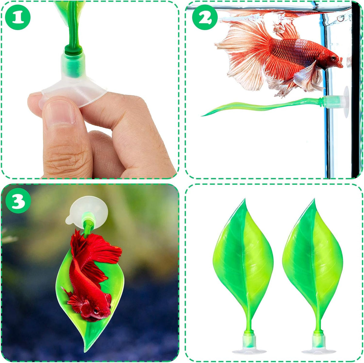 WILLBOND 2 Pcs Blue Pink Silicone Betta Fish Bed Leaf Hammock Betta - Green - image 3