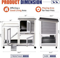 Rabbit Hutch, Indoor Rabbit Cage Two Story Bunny Hutch with Wheels Guinea Pig Cages with Removable No Leaking Tray, Ramp, Outdoor Pet House for Small Animals