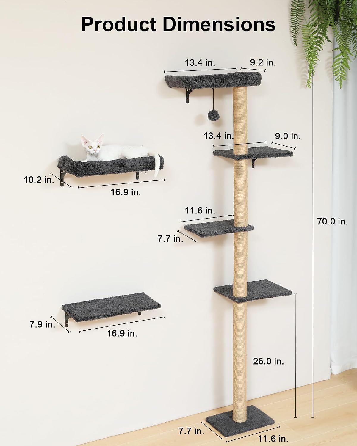 FUKUMARU Cat Wall Shelves Set - Grey - image 4