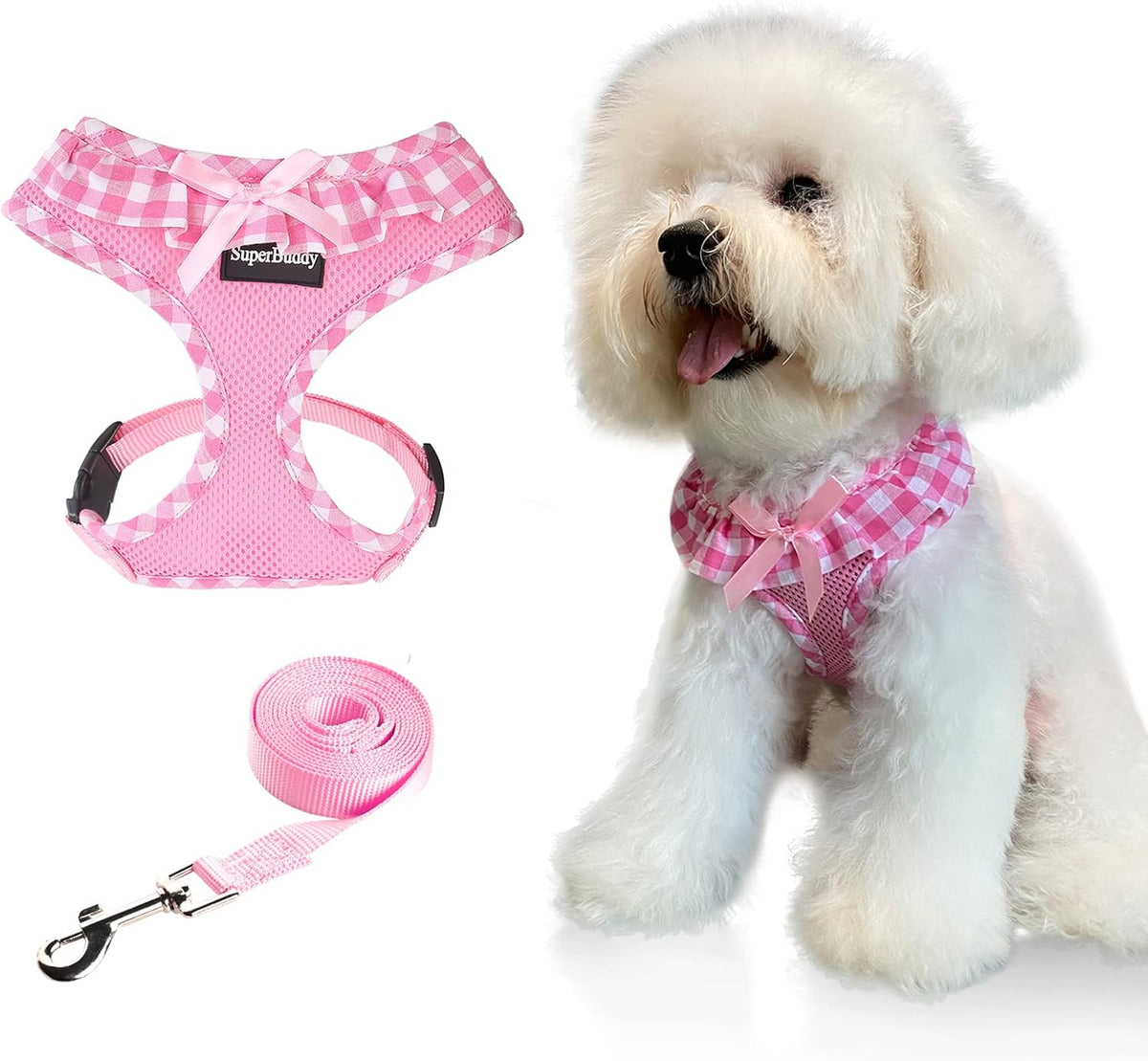 SuperBuddy Upgraded Soft Mesh Dog Harness - XS (Neck Girth 8.6"; Chest Girth: 11"-14") / Adorable Pink-2