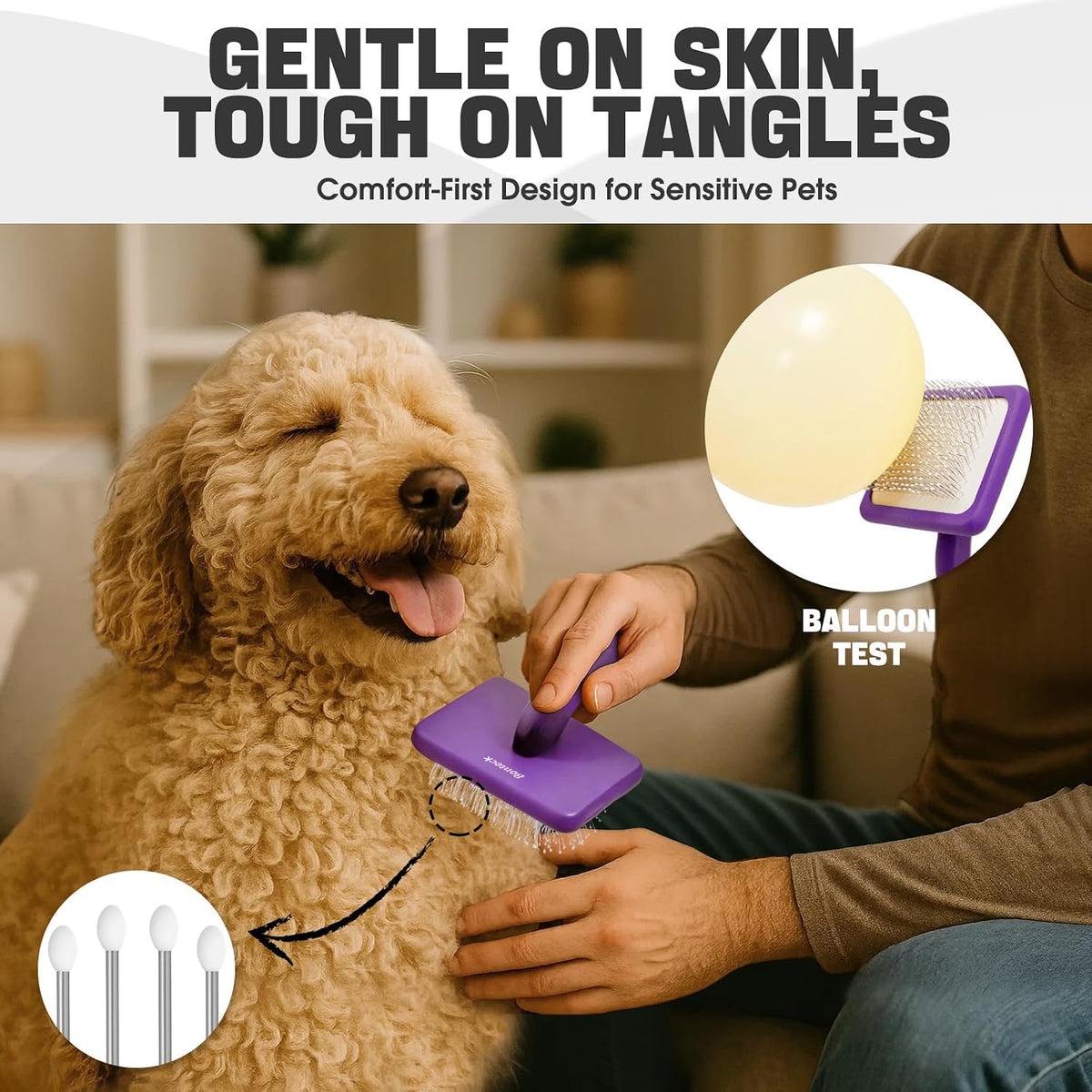 Dog Slicker Brush for Dogs Grooming Kit 5PCS Long Haired Doodles – Essentials for Dogs - Purple - image 3