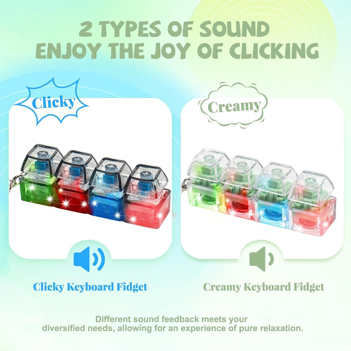2 Pcs LED Keyboard Fidget Toy for Adults - Light Green Creamy+blue Switch - image 2