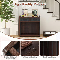 PETISITE Wooden Dog Crate with Lockable Door, Adjustable Foot Pads, 2 Fabric Drawers, Indoor Kennel Side Table for Small & Medium Dogs, 24.5 x 19.5 x 25 in