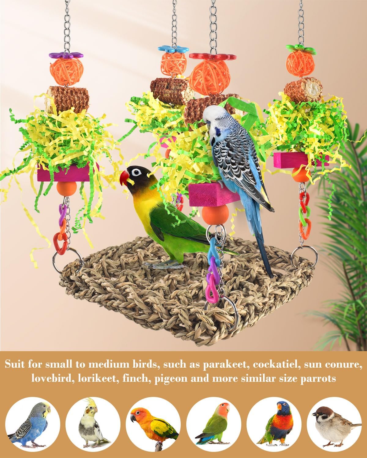 ERKOON Bird Toys, Parrot Toys Foraging Swing Mat Parrot Cage Hanging Toys Birds Grass Mat Climbing - Parrot swing mat-1 Pack - image 4
