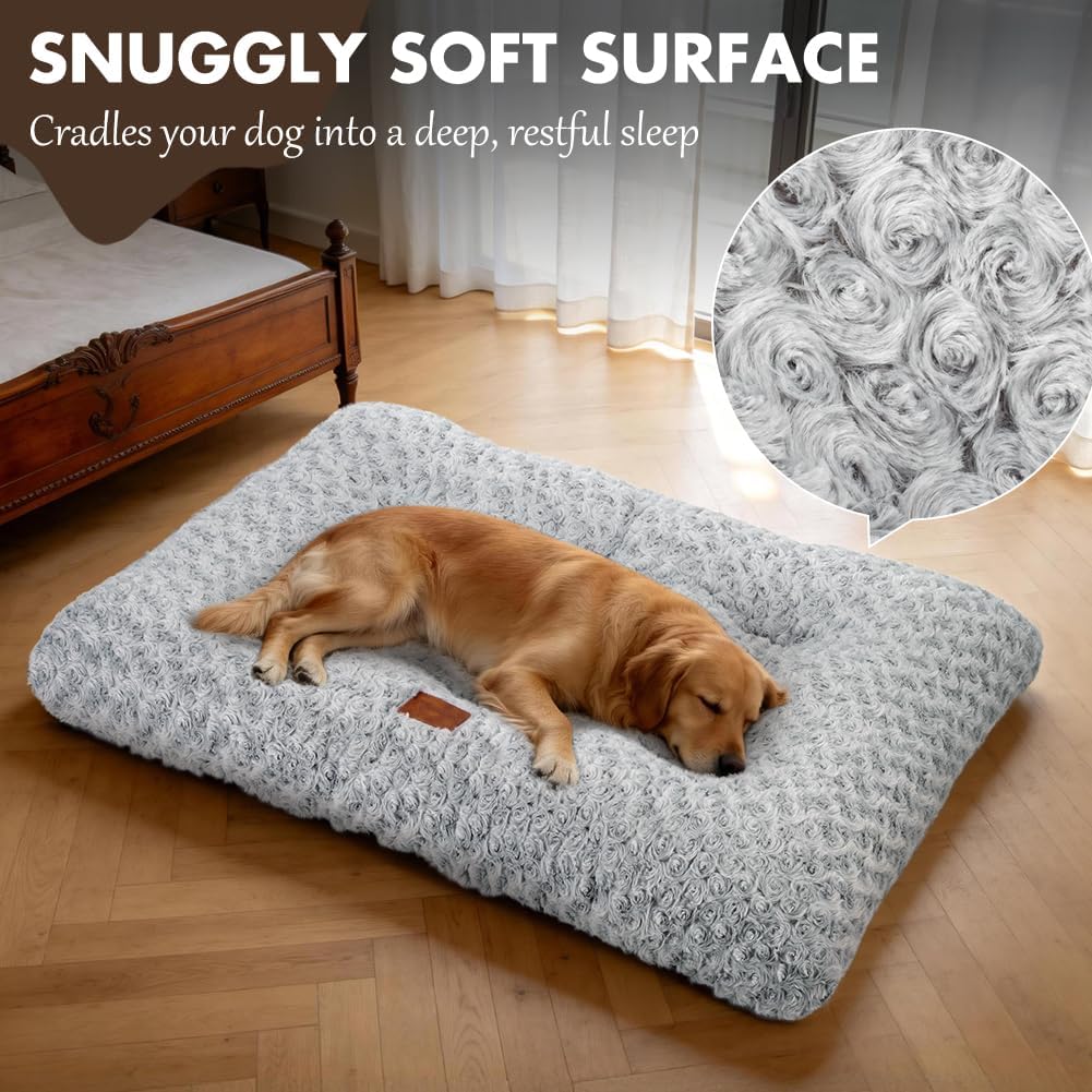 Dog Bed Crate Pad for Small Dogs 24"x18" Coffee – Essentials for Dogs - X-Large 42"x28" / Rosette Pattern Grey - image 2