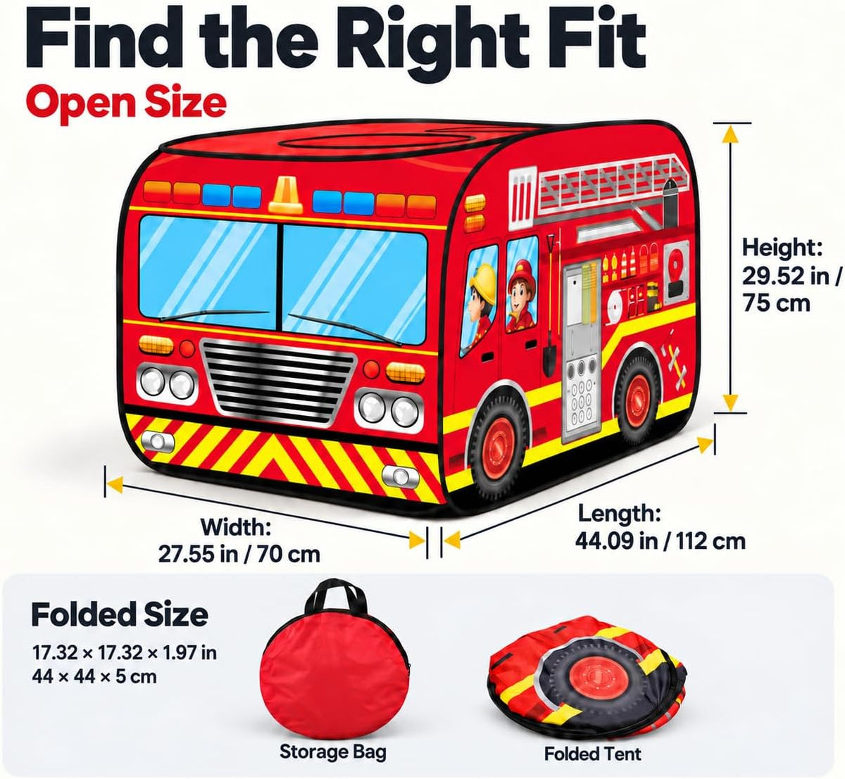Cecailin fire truck pop up play tent for kids with roll-up door in red - view 18