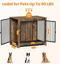 Dog Crate Furniture, Large Dog Crate Furniture, Wooden Cage Kennel Furniture Indoor, Modern Dog Crate with Multi-Purpose Removable Tray, Double-Doors Dog Furniture, Rustic Brown
