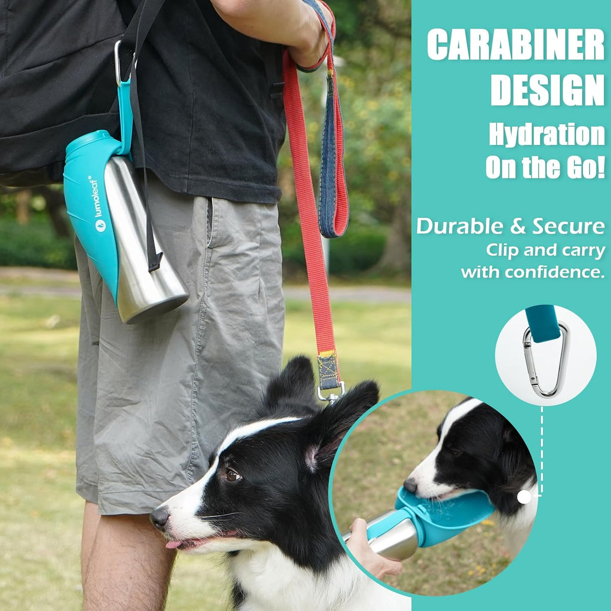 LumoLeaf Portable Dog Water Bottle 27 OZ - Blue - image 3