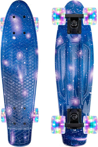 KMX Classic Retro Mini Cruiser Skateboard 22" & 27" for Boys Girls - Blue Galaxy LED / 22" - image 2