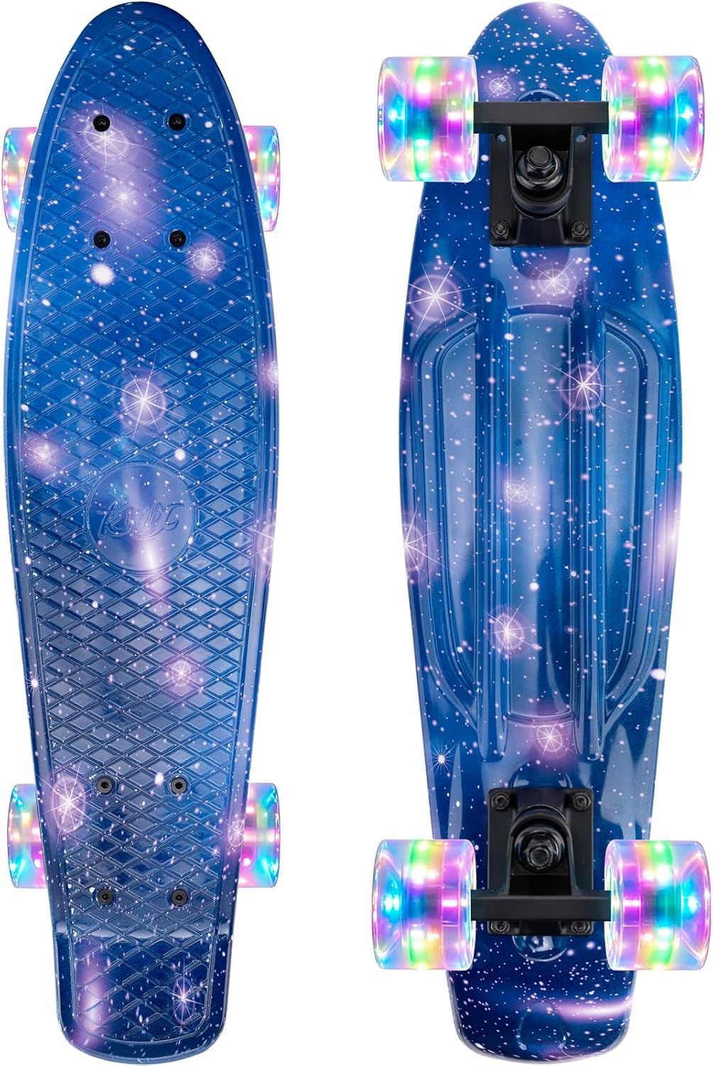 KMX Classic Retro Mini Cruiser Skateboard 22" & 27" for Boys Girls - Blue Galaxy LED / 22" - image 2