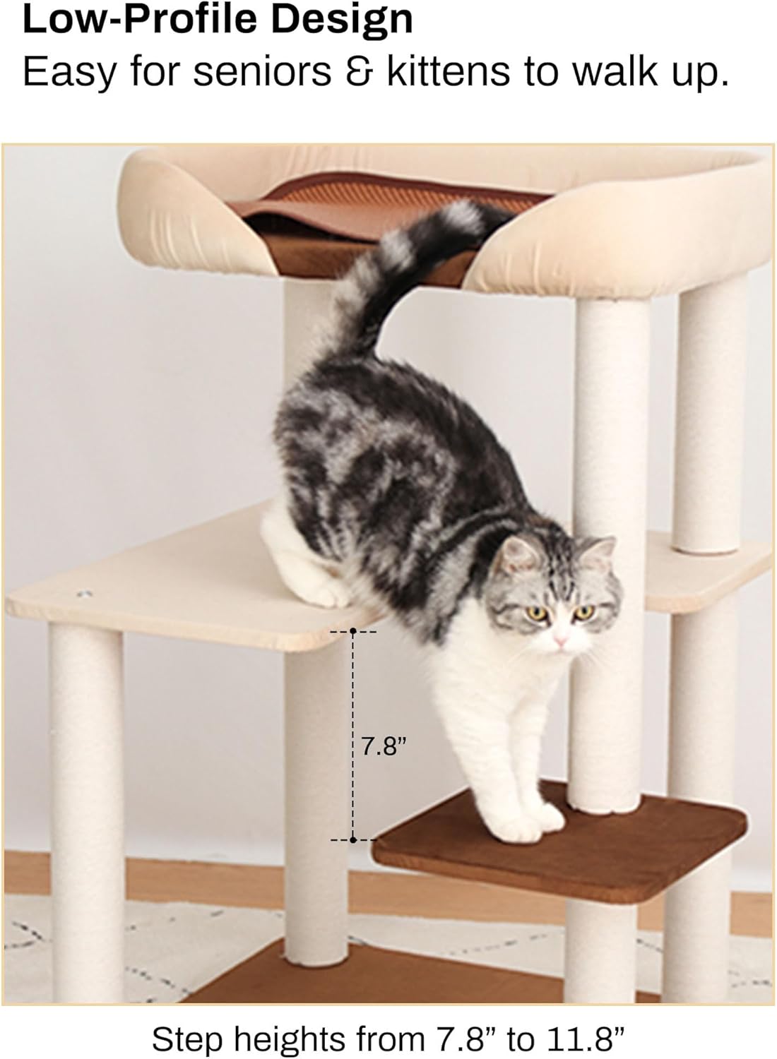 37.5" Cat Tree Tower for Large & Senior Cats, Low-Step Design – Essentials for Cats - Cream 37.4'' - image 4