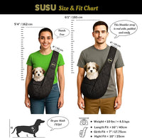 Small Dog Carrier Sling Bag – Hands-Free up to 10 lbs -10.5″ Deep Pouch, Dual Snap-Clip Closure + Drawcord, 4″ Padded Strap, Safety Tether, Zipper Pockets, Machine-Washable